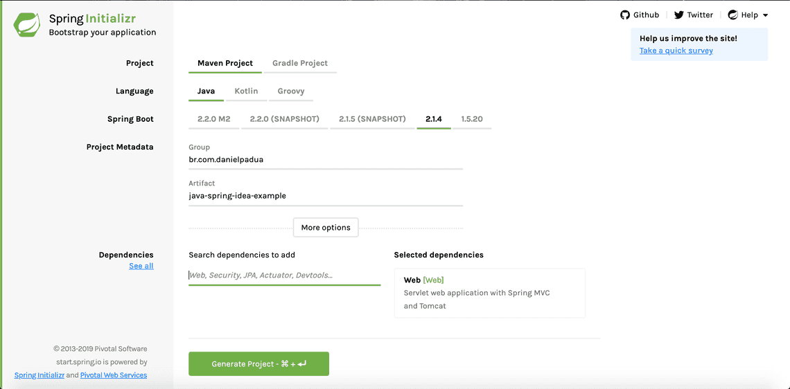 Configuring project creation in Spring Initializr