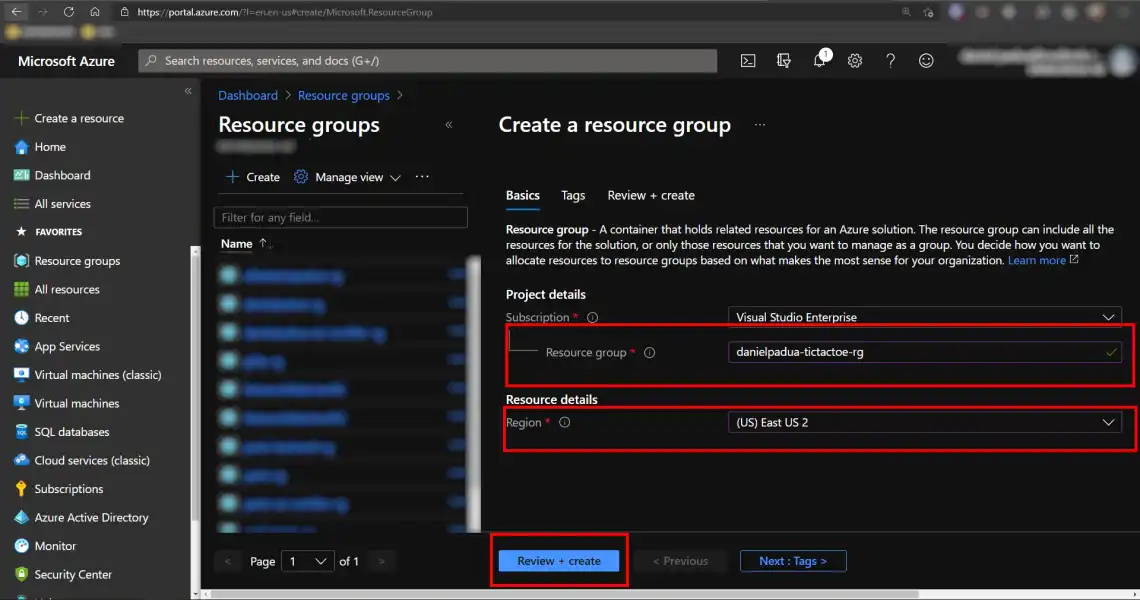 Filling Resource Group information