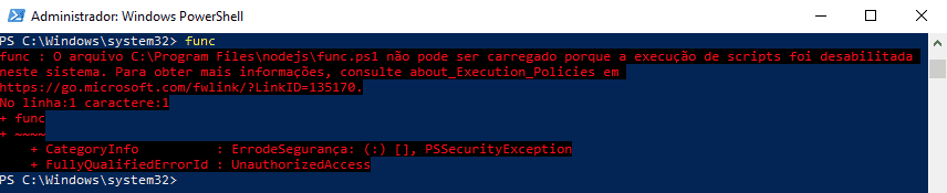 NodeJs Scripts execution permission error