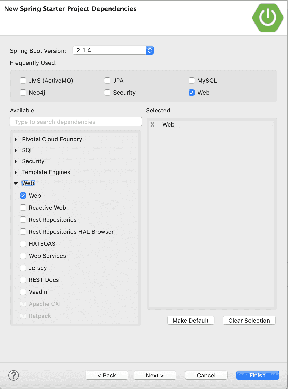 Select Spring version and dependencies