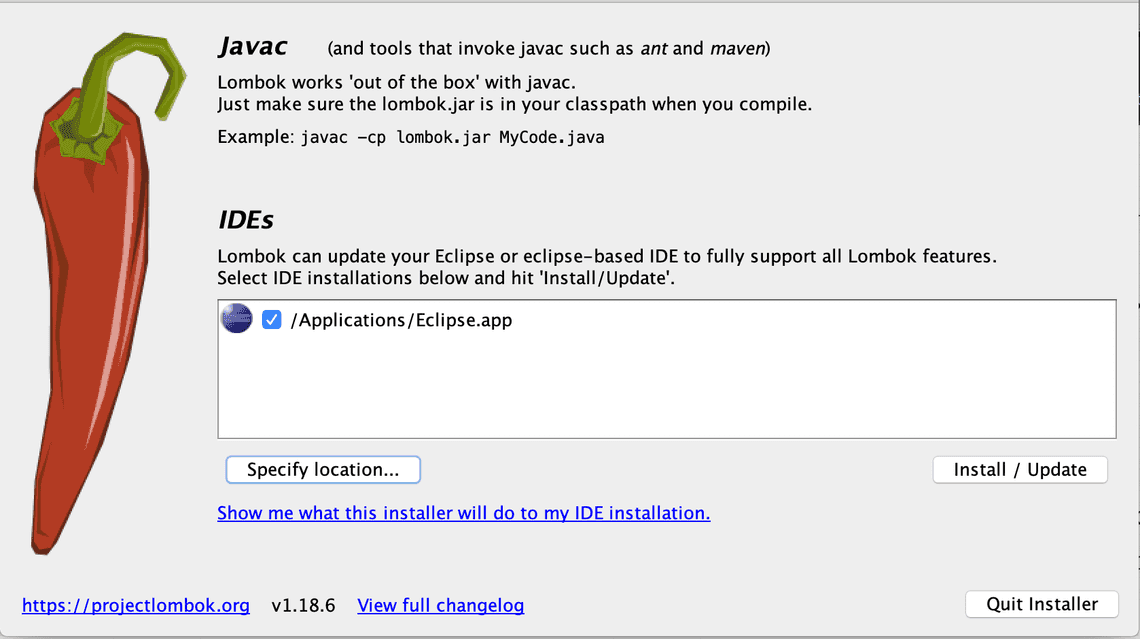 Lombok’s eclipse installation via jar